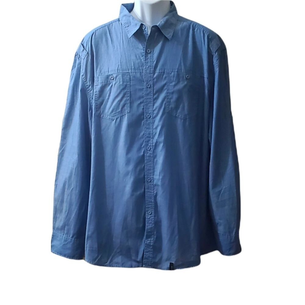 Mens Blue Straight Faded Longsleeve Dressy Buttondown Shirt